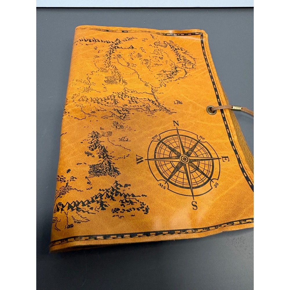 Vintage Map Roll Up Pen Pencil Case Faux Leather Compass Coin Charm Brown - Picture 2 of 7